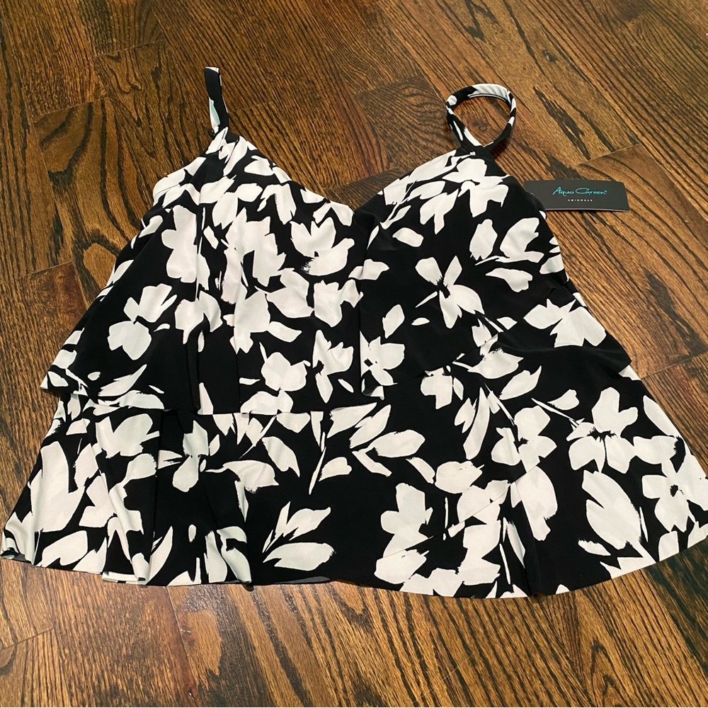 Aqua Green - V Neck Tiered Tankini Top